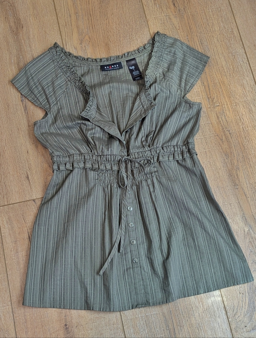 Axcess Olive Green Striped Tie Empire Waist with Drawstring Waist